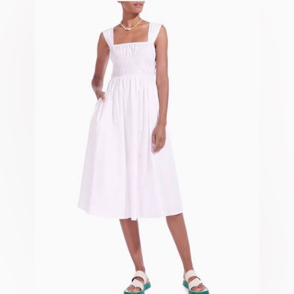 STAUD Ida Midi Dress in white